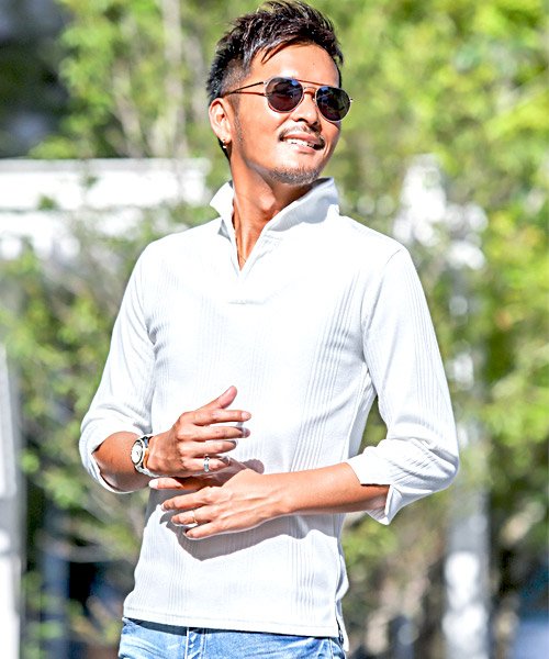 セール イタリアンカラー ポロシャツ Tシャツ メンズ 7分袖 七分袖 テレコ 無地 ストレッチ 細身 タイト 春 夏 Bitter ビター系 イタリアンワイヤーカラー ラグスタイル Luxstyle D Fashion