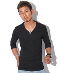 LUXSTYLE/Tシャツ メンズ ７分袖 Vネック 無地 テレコ ストレッチ BITTER ビター系 春 夏【ランダムテレコ＆リブVネック７分袖カットソー】トップス カットソー/501623559