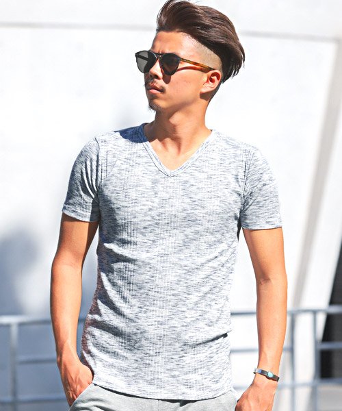 セール ランダムテレコvネックtシャツ Tシャツ メンズ 半袖 テレコ リブ Vネック ラグスタイル Luxstyle D Fashion