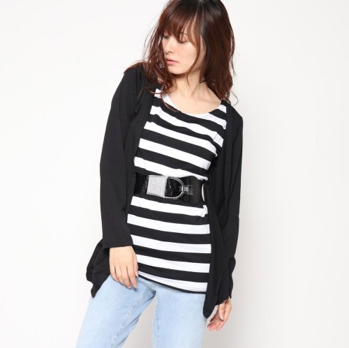カットソーカーディガンレイヤードボーダーワンピース スタイルブロック レディース Styleblock D Fashion カットソーカーディガンレイヤードボーダーワンピース スタイルブロック レディース Styleblock D Fashion