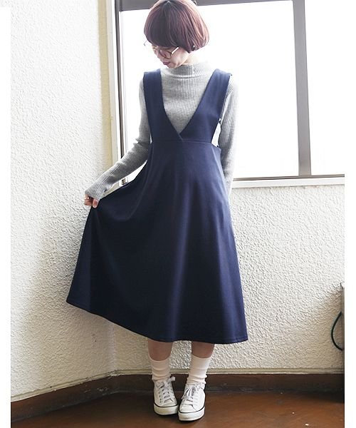 深vネックフレアジャンパースカート アンドイット And It D Fashion 深vネックフレアジャンパースカート アンドイット And It D Fashion
