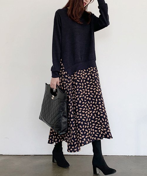 クーポン セール10 Off N Vogue エヌヴォーグ ドッキングロングニットワンピース トップス ワンピース ロング レイヤード 体系カバー ニット スカート ゆったり 冬 エヌヴォーグ N Vogue D Fashion