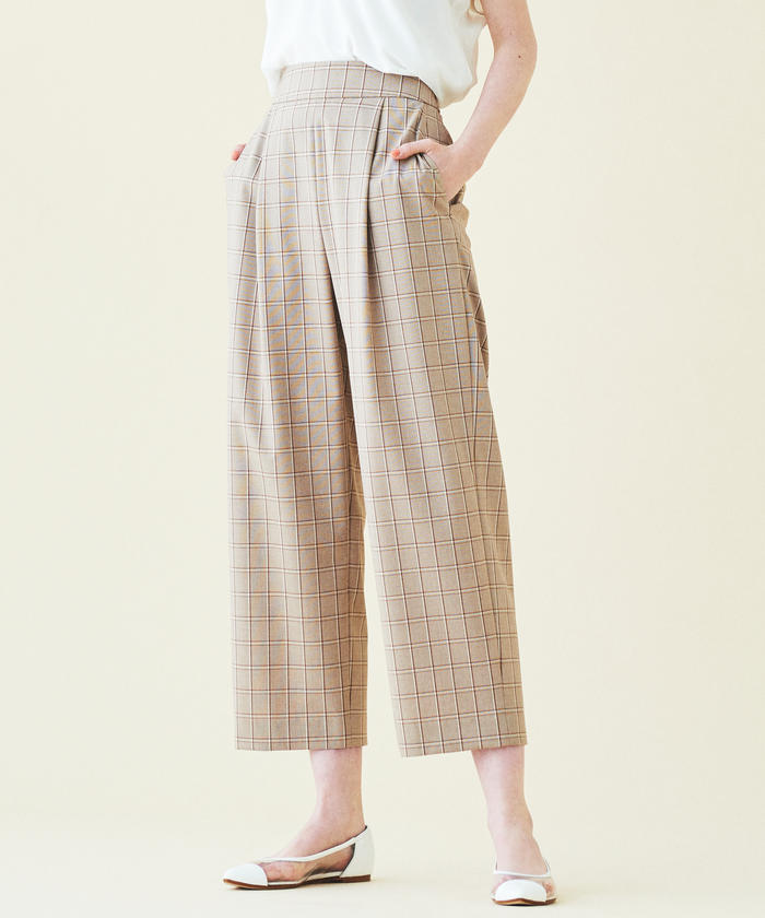 セール】ポリエステルレーヨン フロントタッククロップドパンツ