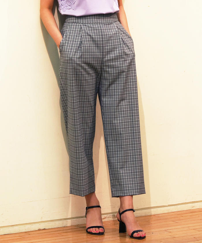 セール】ポリエステルレーヨン フロントタッククロップドパンツ