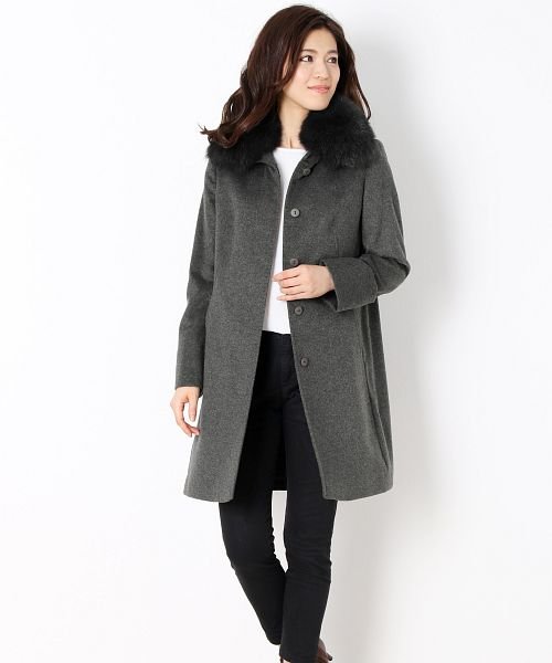 Saga カシミヤコート レディース フォックスファー付き ステンカラーコート サンキョウショウカイ Sankyoshokai D Fashion