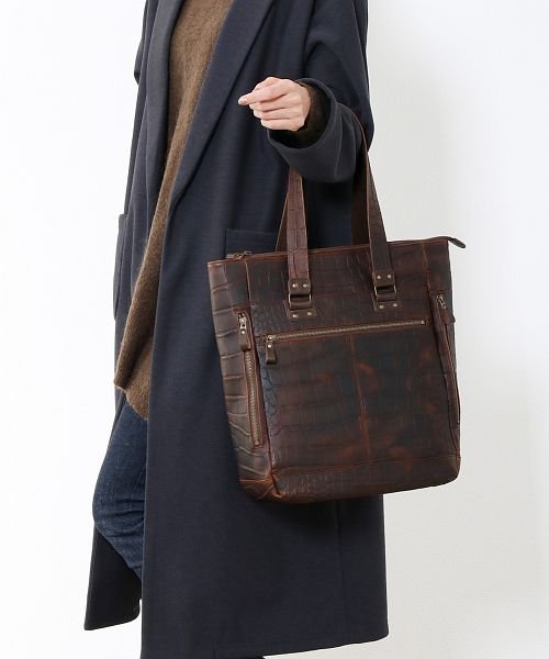 Jamale 日本製 牛革 縦型 トートバッグ メンズ クロコダイル型押し キャンバストート ジャマレ Jamale D Fashion Jamale 日本製 牛革 縦型 トートバッグ メンズ クロコダイル型押し キャンバストート ジャマレ Jamale D Fashion