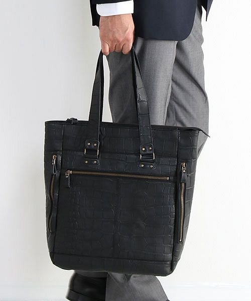 Jamale 日本製 牛革 縦型 トートバッグ メンズ クロコダイル型押し キャンバストート ジャマレ Jamale D Fashion Jamale 日本製 牛革 縦型 トートバッグ メンズ クロコダイル型押し キャンバストート ジャマレ Jamale D Fashion