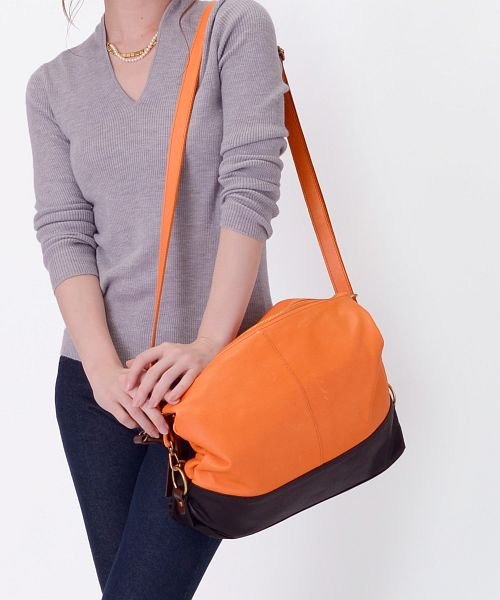 Haleine 牛革 ショルダーバッグ レディース リアル 本革 レザー バイカラー アレンヌ Haleine D Fashion