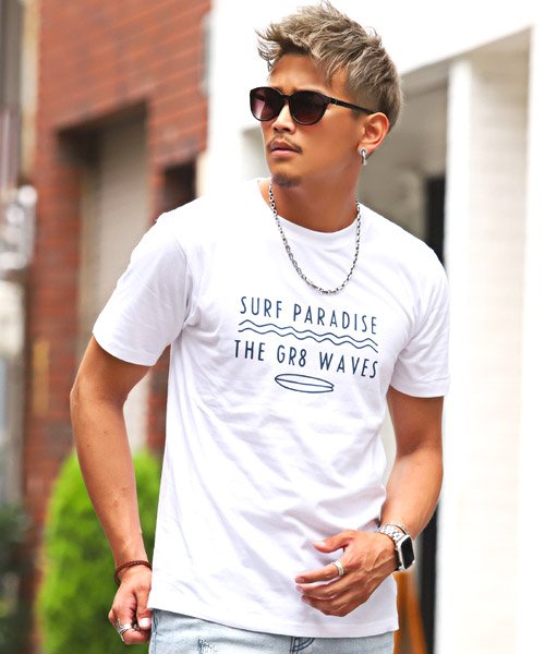 セール サーフテイストロゴプリント半袖tシャツ Tシャツ メンズ 半袖 ロゴ プリント ラグスタイル Luxstyle D Fashion