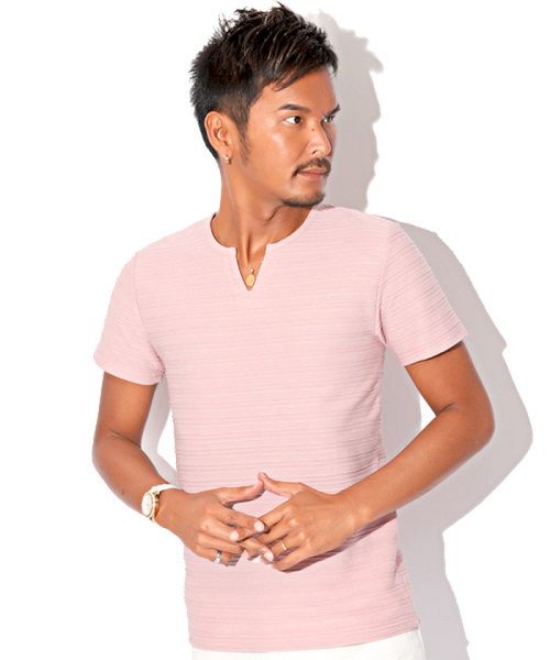セール タックボーダーキーネック半袖tシャツ Tシャツ メンズ キーネック 半袖 タックボーダー 夏 無地 Bitter ラグスタイル Luxstyle D Fashion