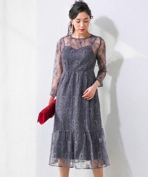 Kaene チュールレース七分袖ロングドレス フォルムフォルマ Form Forma D Fashion