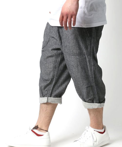 大きいサイズ メンズ 7分丈 麻混 クロップド ショートパンツ 裾 ロールアップ ハーフパンツ 大きいサイズのマルカワ Marukawa D Fashion