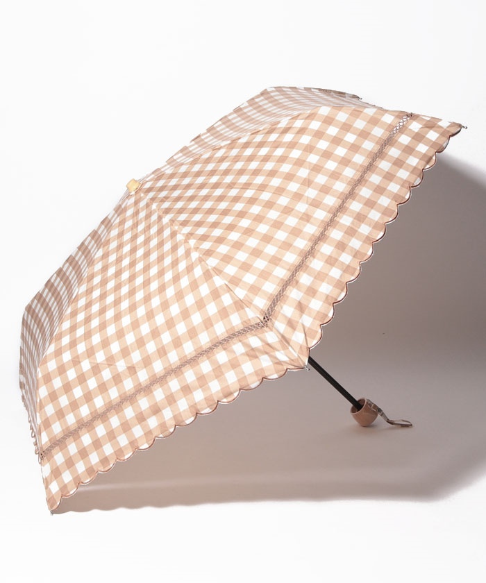 セール】スカラップギンガムチェック晴雨兼用折りたたみ傘 日傘