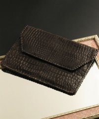 sankyoshokai/サンキョウショウカイ 三京商会 ヘンローン社製原皮使用 クロコダイル クラッチバッグ マット加工 ダークブラウン/502311250