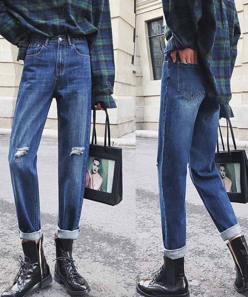 セール ロールアップ デニムパンツ レディース ダメージ ボーイフレンド デニム 美脚 ミニミニストア Miniministore D Fashion
