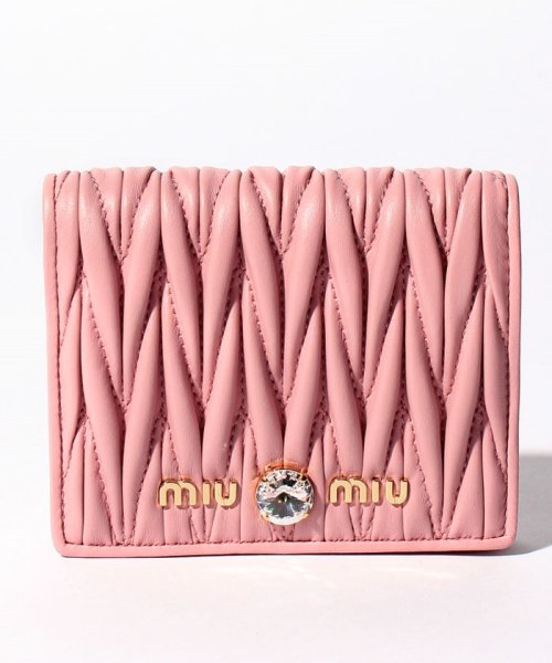 セール Miumiu 2つ折り財布 マテラッセ クリスタル Rosa ミュウミュウ Miumiu D Fashion