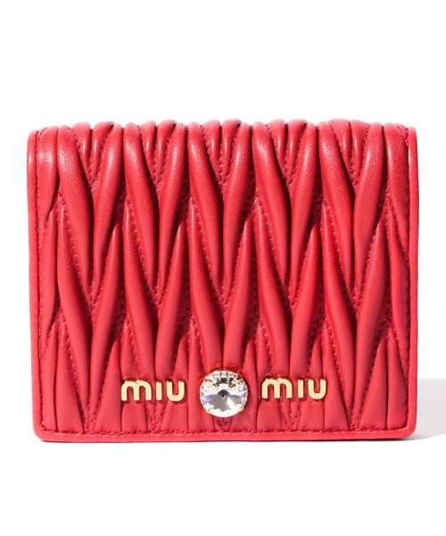 セール Miumiu 2つ折り財布 マテラッセ クリスタル Red ミュウミュウ Miumiu D Fashion