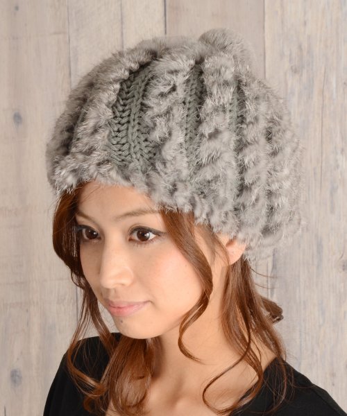 ラビット ファー ニット 帽子 ボンボン付 サンキョウショウカイ Sankyoshokai D Fashion