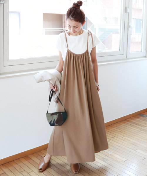 とろみジョーゼット肩リボンフレアキャミワンピース アンドミー And Me D Fashion