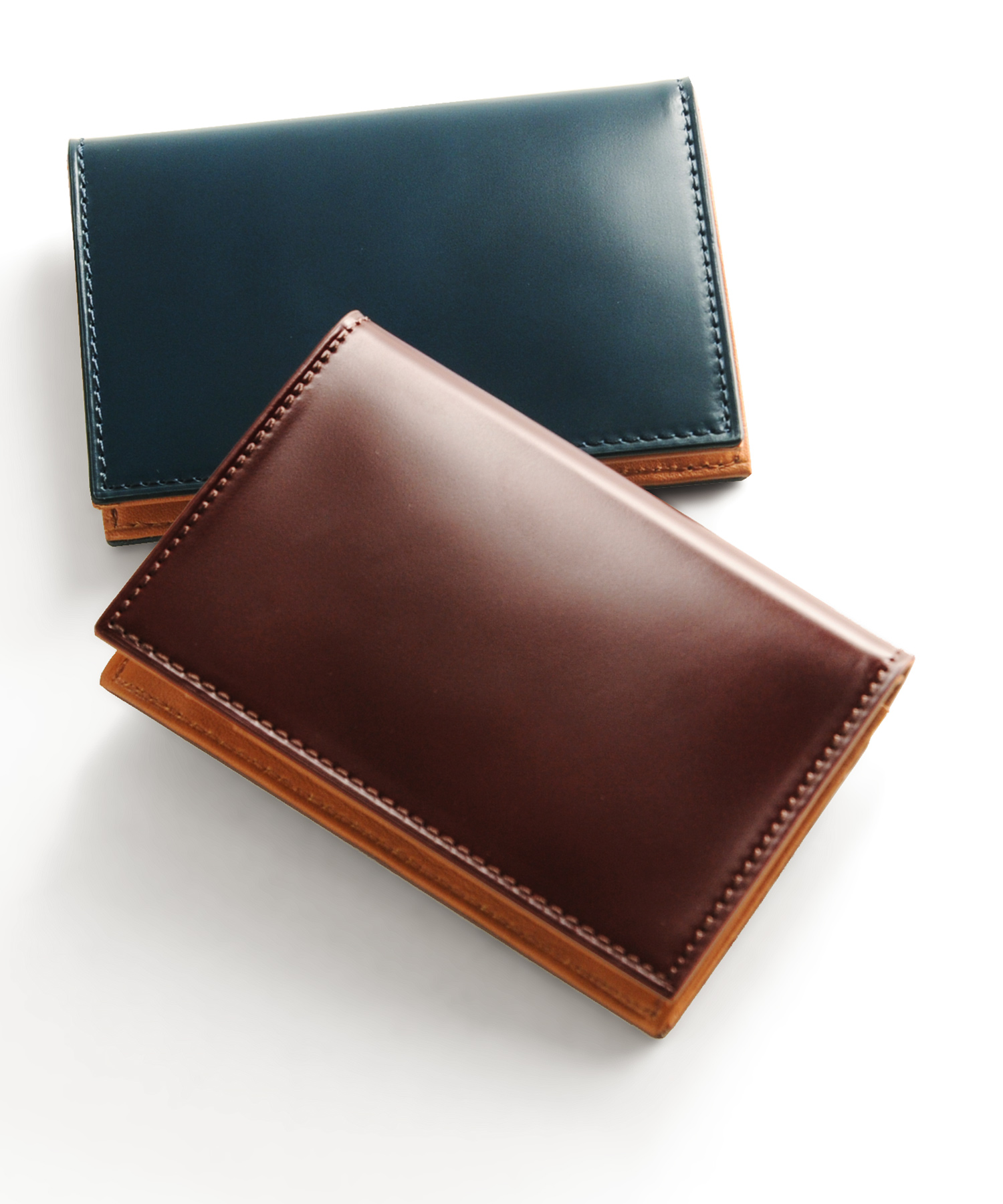 GANZO 名刺入れ ダークグリーン CORDOVAN(コードバン) 小銭入れ付き二つ折り財布｜コードバン
