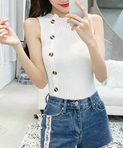 タンクトップ セクシー 重ね着 レディースキャミ 肩出し オフタートルニット シンプル 即納 ミニミニストア Miniministore D Fashion