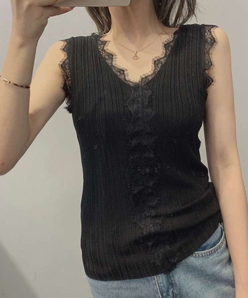 セール タンクトップ レディース レース 抜け感 インナー 夏 カットソー トップス Vネック 即納 502362891 ミニミニストア Miniministore D Fashion