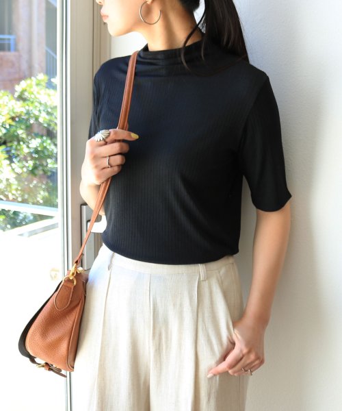 セール リブストレッチ半袖ボトルネックtシャツカットソー アンドミー And Me D Fashion
