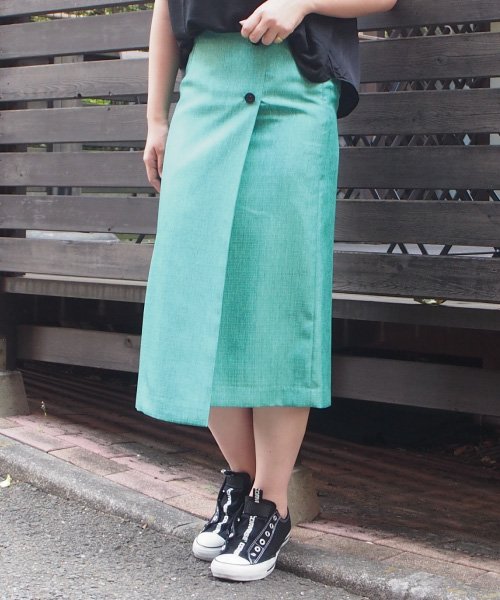 セール 50 Off 麻調シャンブレーラップ風タイトスカート インタープラネット Interplanet D Fashion セール 50 Off 麻調シャンブレーラップ風タイトスカート インタープラネット Interplanet D Fashion
