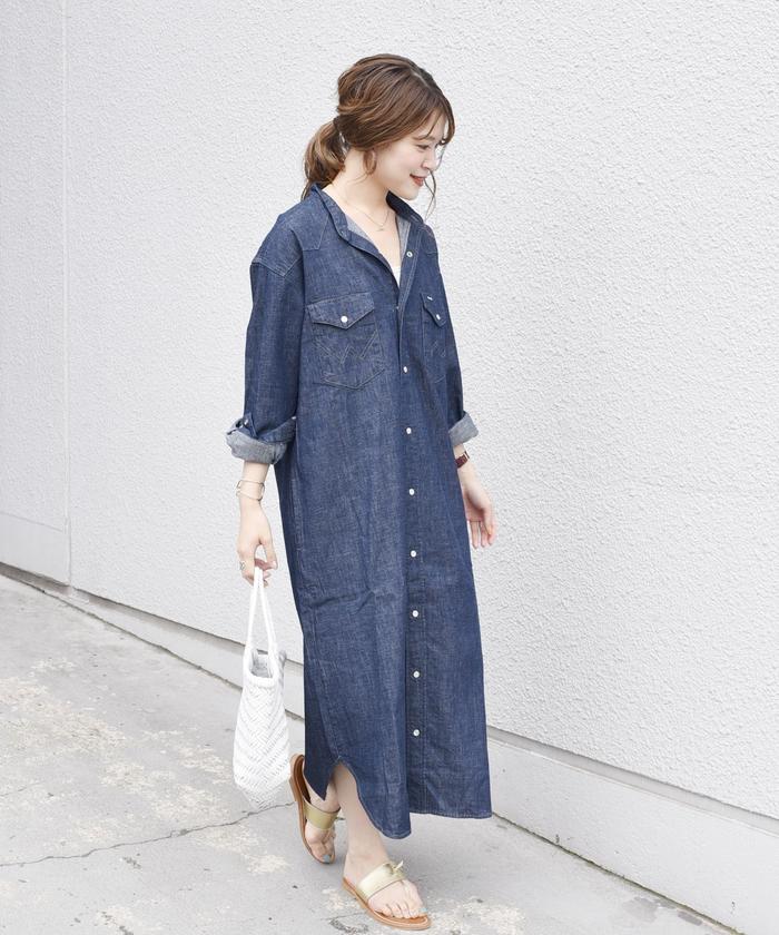 SHIPS別注】Wrangler: ノーカラーデニムシャツワンピース◇(502382609 SHIPS別注】Wrangler: ノーカラーデニムシャツワンピース◇(502382609
