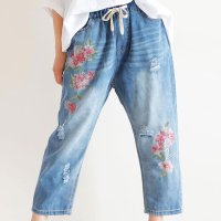 Sawa a la mode/サワアラモード Sawa a la mode パンツ デニム ストレート 花 刺繍 ブルー ファッション/502391357