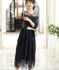 PourVous/プールヴー PourVous パネルレースワンピースドレス大きいサイズミモレ丈&七分袖結婚式フォーマル ワンピース パーティードレス 20代 30代 40代/502447297