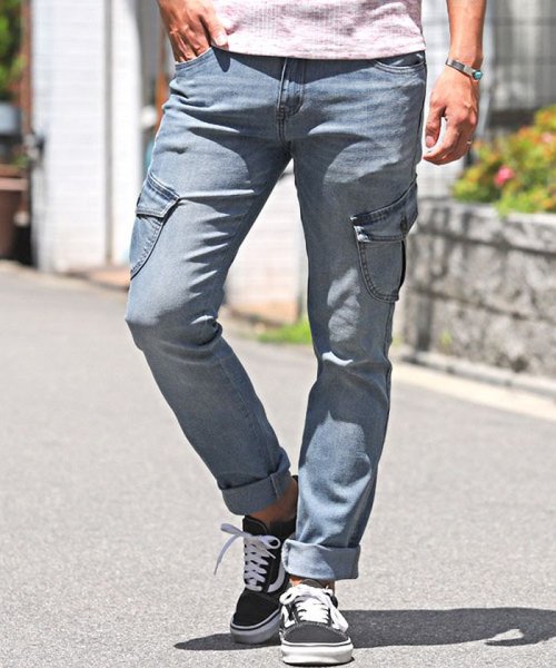セール デニムカーゴパンツ カーゴパンツ メンズ スキニー デニム ラグスタイル Luxstyle D Fashion