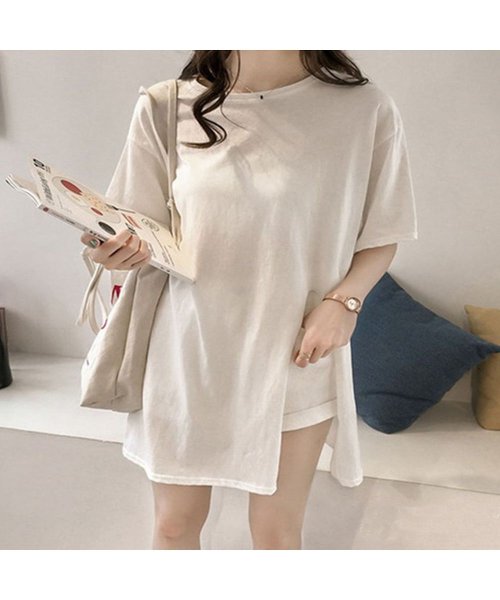 セール Tシャツ レディース カジュアル トップス 夏 カットソー スリット Tシャツ ロング丈 即納 ミニミニストア Miniministore D Fashion