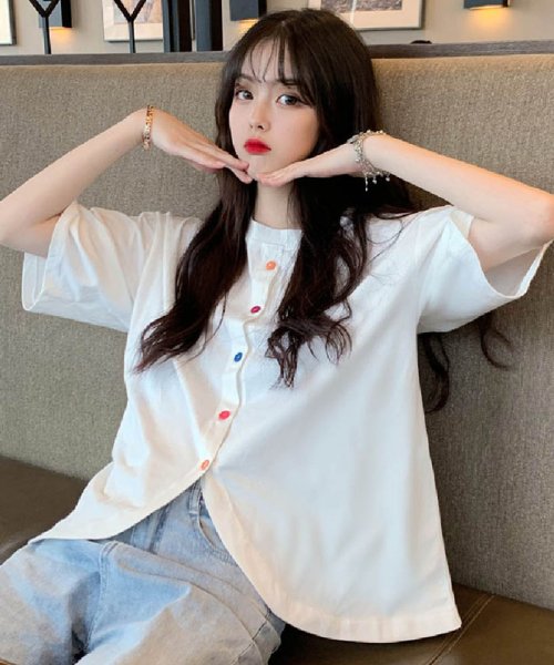セール シャツ クルーネック 春夏 トップス レディース シャツ ブラウス 半袖 即納 ミニミニストア Miniministore D Fashion