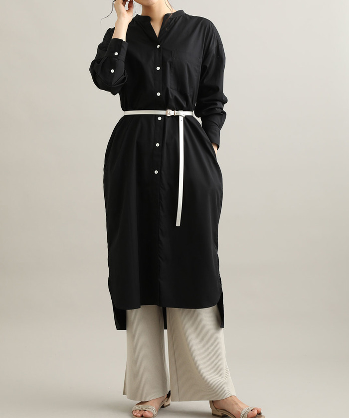 【30％OFF】 セール 30%OFF】【鎌倉シャツ×ViS】バンドカラーロング ワンピース