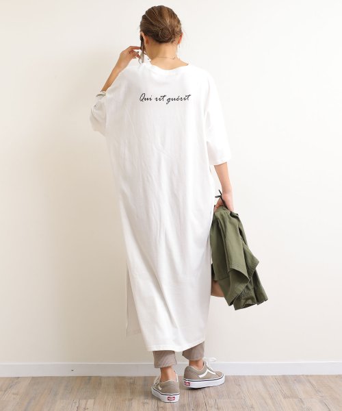クーポン 背中ロゴプリントオーバーサイズ半袖tシャツワンピース アンドミー And Me D Fashion