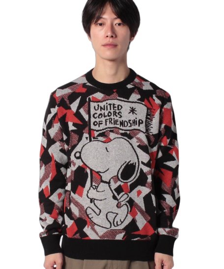 セール スヌーピーコラボ カモフラクルーネックニット セーターjcc ベネトン メンズ Benetton Mens D Fashion