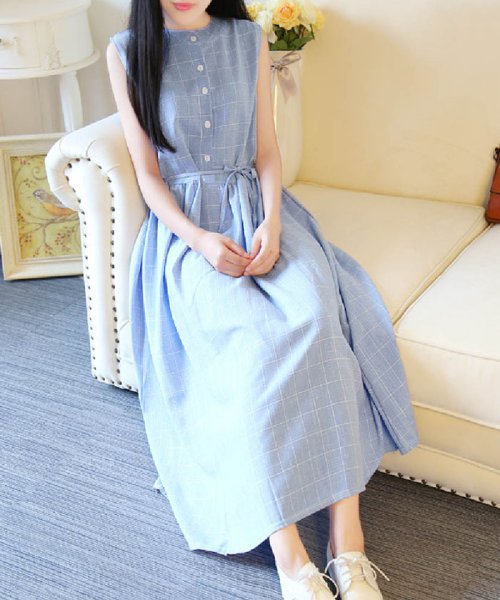 セール リネンワンピース ロング丈 クルーネックワンピ ノースリーブ ワンピ 二次会 マキシワンピ 通勤 ミニミニストア Miniministore D Fashion