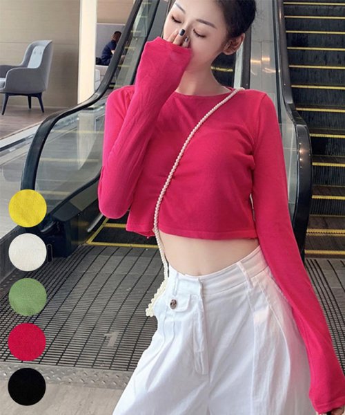 セール サマーニット トップス 長袖 へそ出し トップス レディース 夏 無地 ショート丈 ミニミニストア Miniministore D Fashion セール サマーニット トップス 長袖 へそ出し トップス レディース 夏 無地 ショート丈 ミニミニストア Miniministore D Fashion