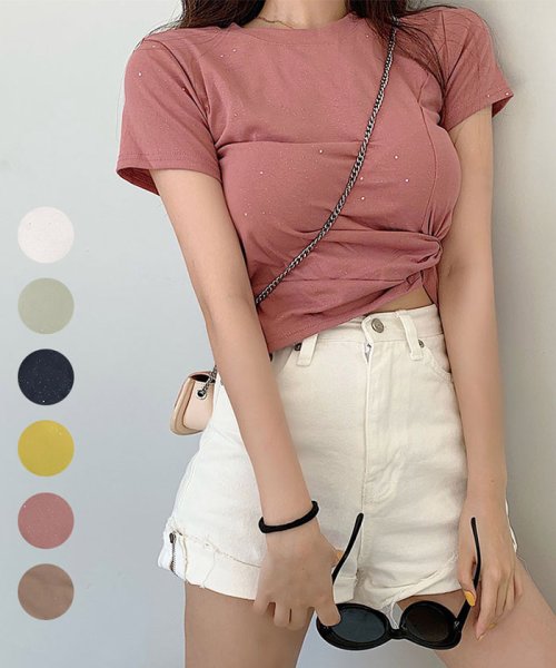 セール ラメ 生地 ｔシャツ レディース 半袖 カジュアル へそ出し トップス カットソー 春夏 ミニミニストア Miniministore D Fashion