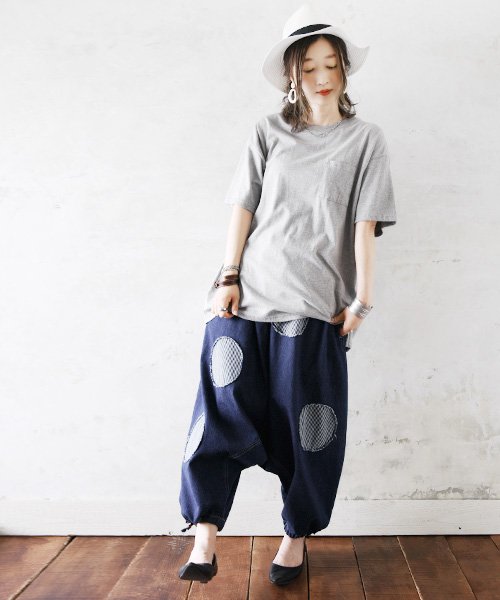 Bigドットゆるまたサルエルデニムパンツ F レディース 春夏秋冬 ボトムス ネイビー ヒッコリー デニム ドット 10オンス 綿100 コットン100 お アンドイット And It D Fashion