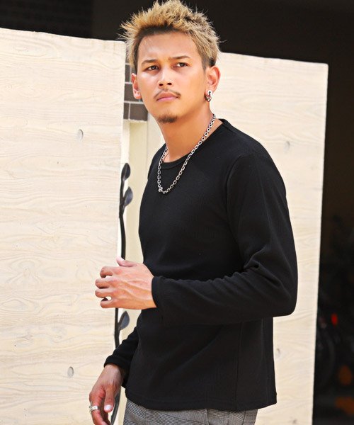 セール ワッフル長袖tシャツ ロンt メンズ 長袖 Tシャツ ワッフル ラグスタイル Luxstyle D Fashion