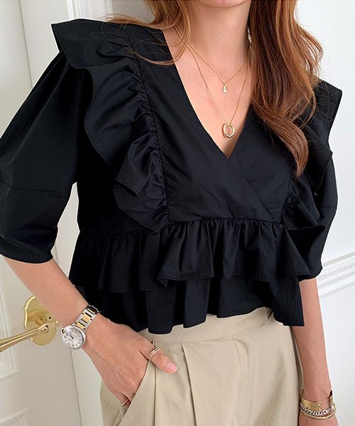 Julllog ジュローグ フリルショート丈ブラウス ジュローグ Jull Log D Fashion Julllog ジュローグ フリルショート丈ブラウス ジュローグ Jull Log D Fashion