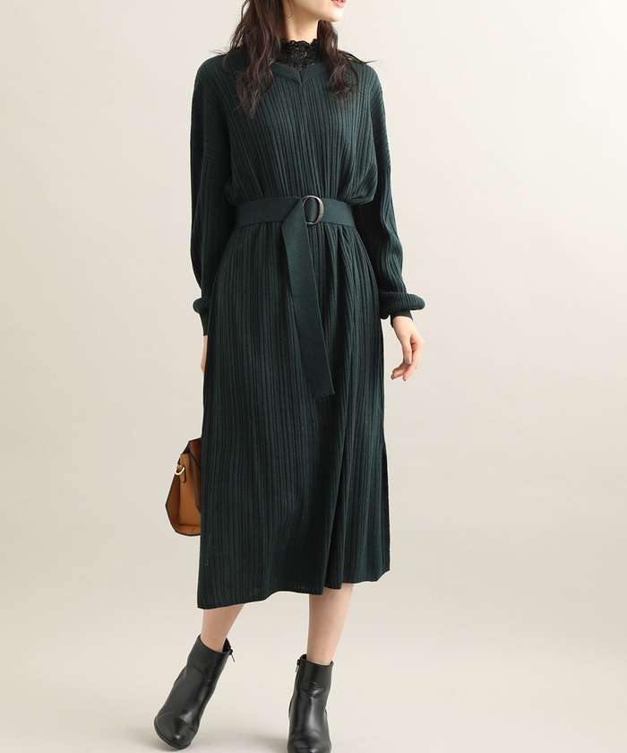 セール 60%OFF】【前後2WAY】ベルト付きニットワンピース セール 60%OFF】【前後2WAY】ベルト付きニットワンピース