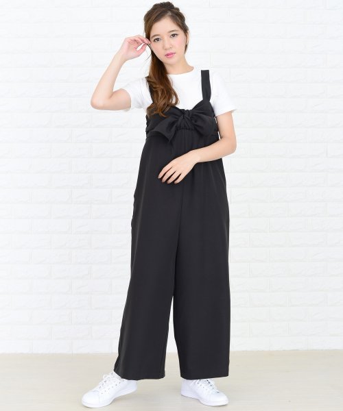 リボン付き サロペットワイドパンツ オールインワン パンツ レースレディース Lace Ladies D Fashion