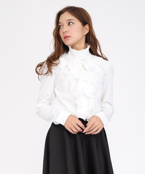長袖立ち襟フリル無地ブラウス シャツ レースレディース Lace Ladies D Fashion