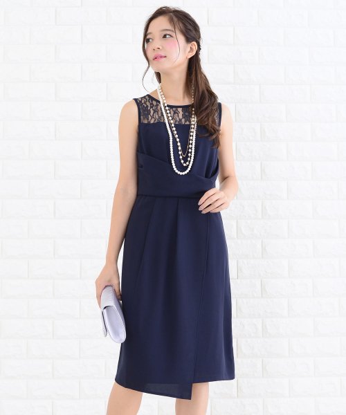 胸元レース切り替えラップ風ワンピース ドレス レースレディース Lace Ladies D Fashion