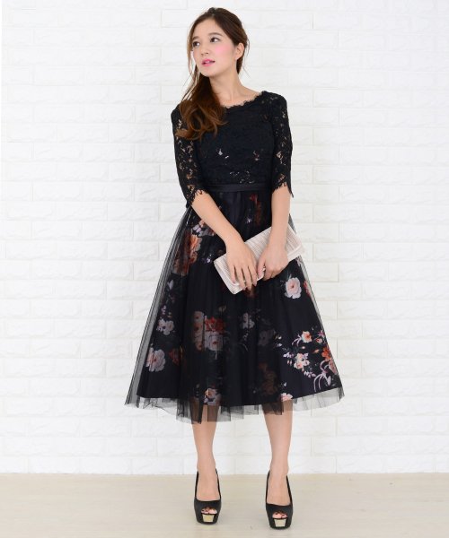 花柄チュール切り替えブライズメイドワンピース ドレス レースレディース Lace Ladies D Fashion