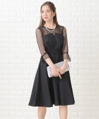 Lace Ladies/レースレディース Lace Ladies リボン付きドット柄レース×ビスチェ 膝下丈ワンピース・ドレス/502628574
