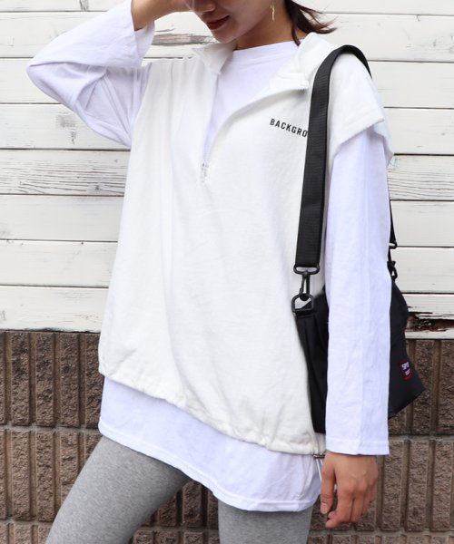 セール ｔシャツ ベスト 2点セット トップス レディース ゆったり 重ね着セット ｔシャツ 長袖 ミニミニストア Miniministore D Fashion